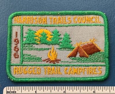 Vintage 1966 HARRISON TRAILS COUNCIL Rugged Trail Campfires PATCH BSA Scouting