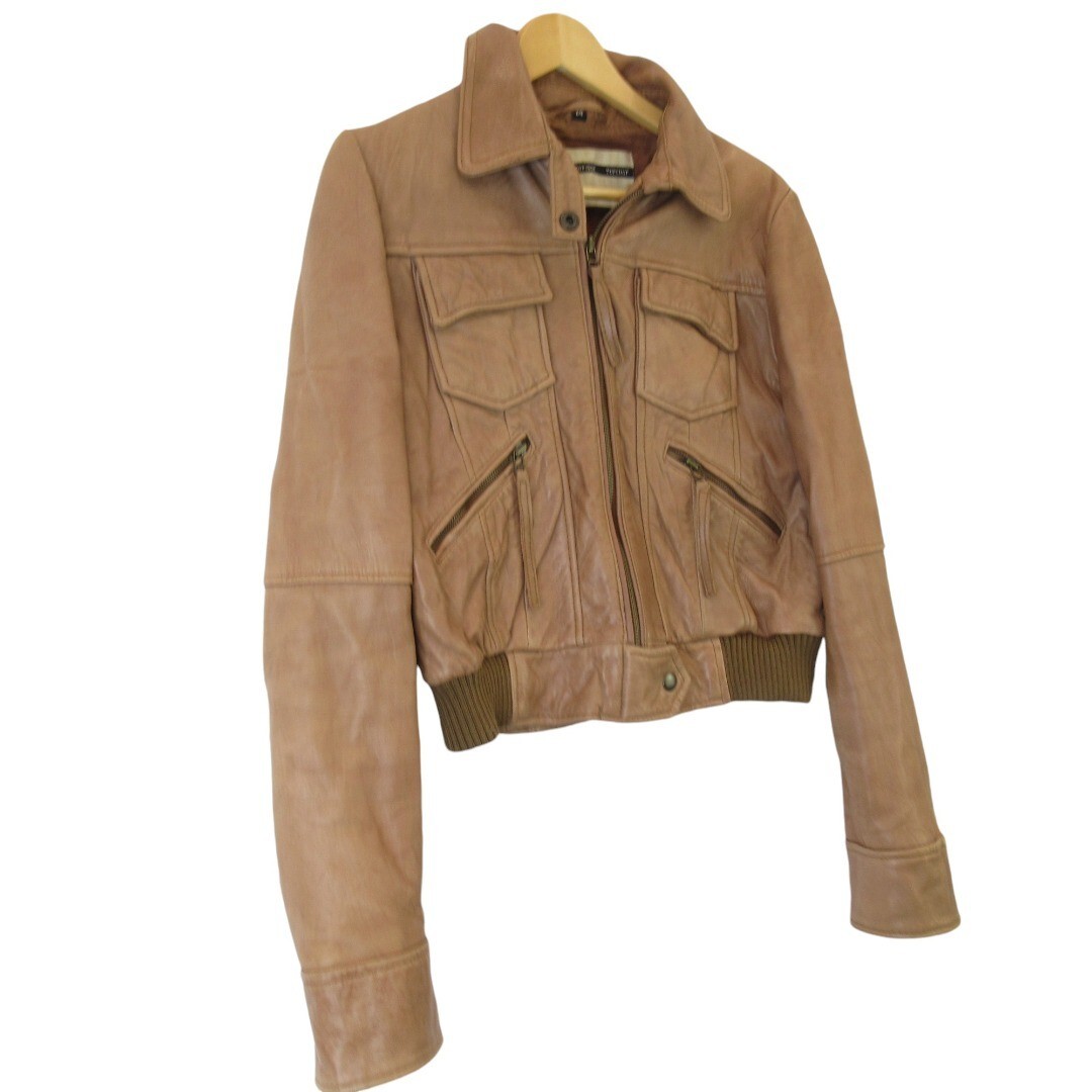 Topshop Jacket 14 Brown Leather Women's Vintage Biker Style Jacket Preloved