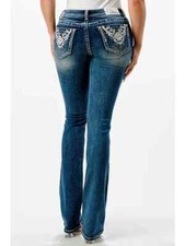 New Women's Grace In LA Mid Rise BOOT CUT DENIM JEANS w/ Aztec Motif 9 SIZES 