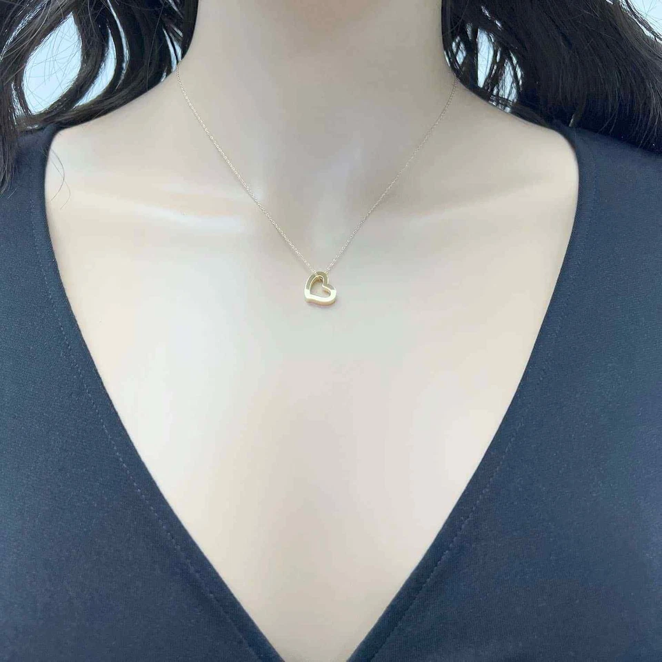 Colgante Corazón Abierto Cuerda Oro 14K Amarillo, Blanco, Rosa con Cadena 18" Foto 3 de 4