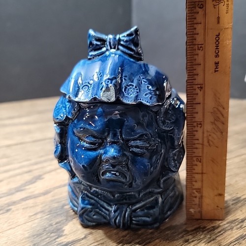 2 Faced Humidor blue ceramic antique collect Child Balling Tobacco Cigarette  - Afbeelding 11 van 13
