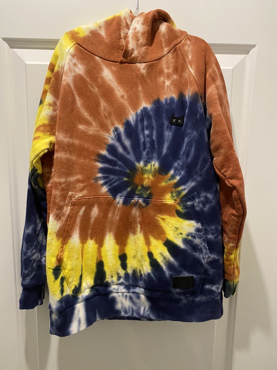 Munster boys tie dye Hooded Sweatshirt Hoodie size 10 Yellow Blue Brown
