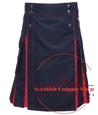 Scottish Handmade Black With Red Cotton Utility Hybrid Kilt - Custom Size Kilts