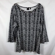 Rafaella Tunic Blouse Women's Size 2X Black & White Plaid/Gridwork Pattern