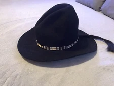 5X Beaver Rodeo King Black Cowboy Hat 7 3/8 Made In USA-ponytail Head Band