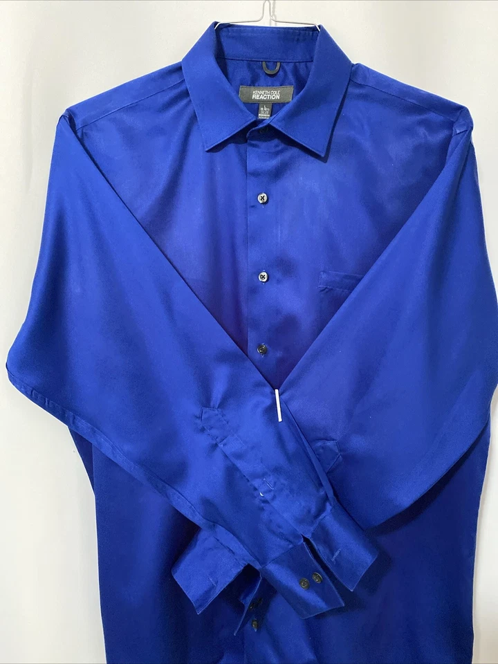 CAMISA KENNETH COLE REACTION NO IRON AZUL REAL TALLA L 16-16.5 32/33 Ajuste Regular Foto 4 de 4
