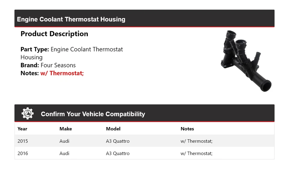 Carcasa termostato refrigerante motor Audi A3 Quattro 2015-2016 4 estaciones Foto 2 de 3