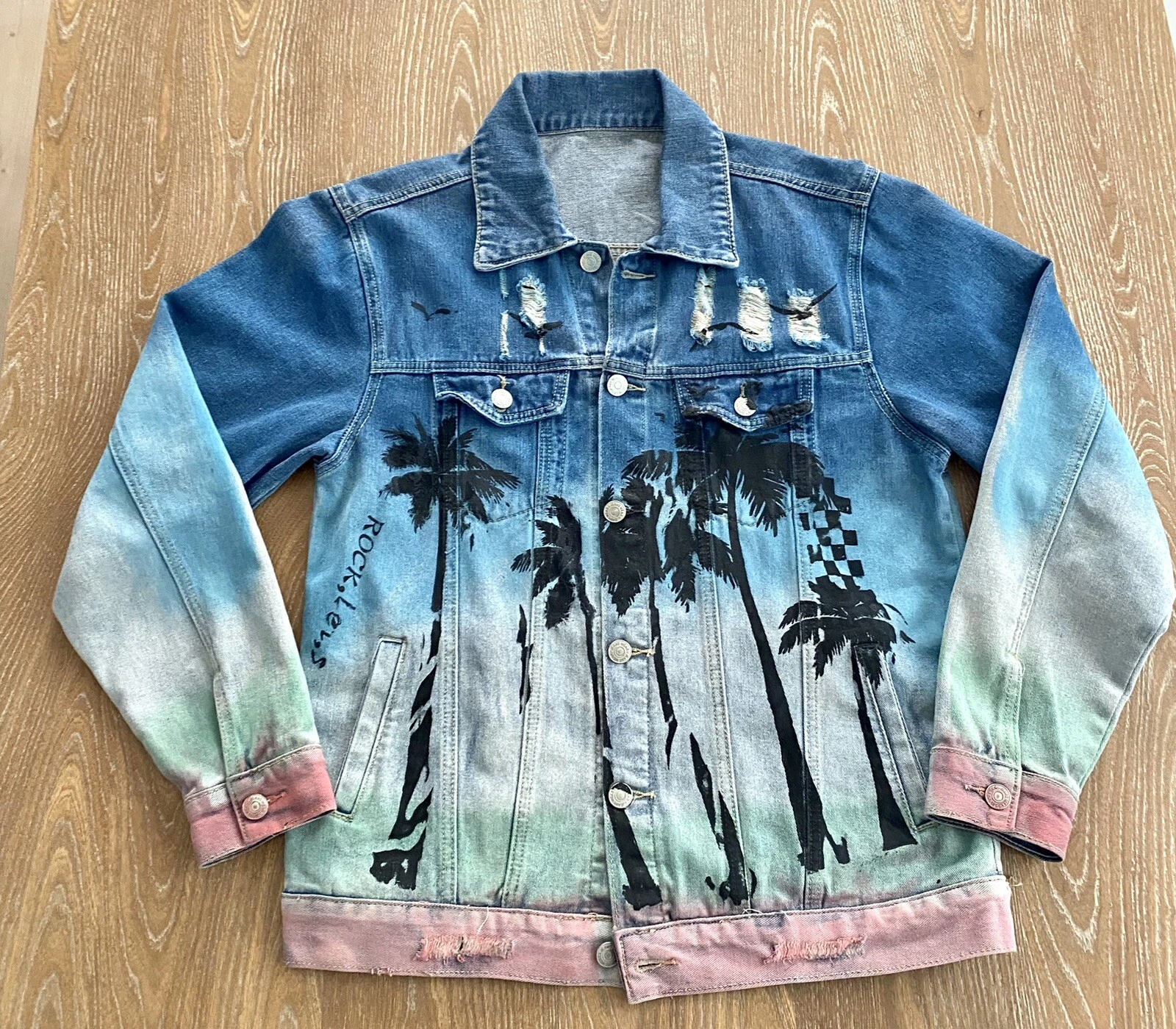 ICE COLD Lemonade Denim Jacket with Palm Trees Medium