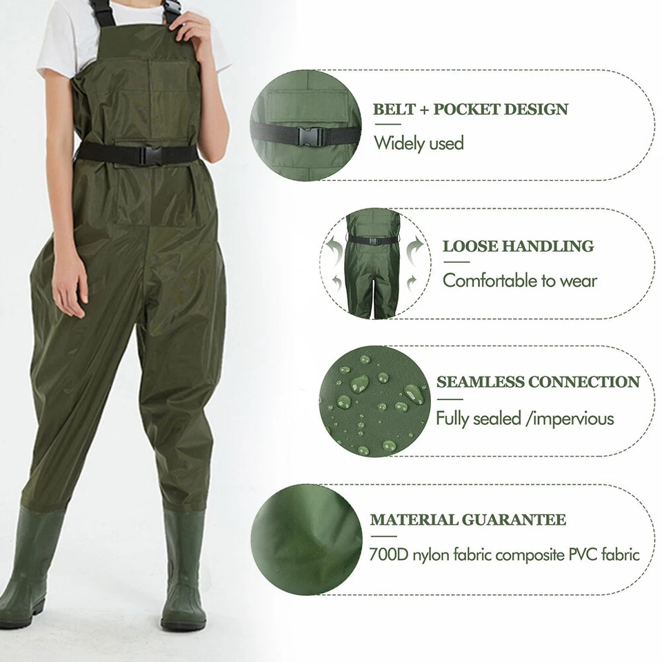 Fly Fishing Hunting Chest Waders Waterproof Stocking Foot Wader Pants with Boots - Image 4 of 4