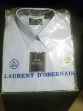 New Vintage Laurent D'Obernais Chemisier Men's XL 43/44 Lt. Blue SS Dress Shirt