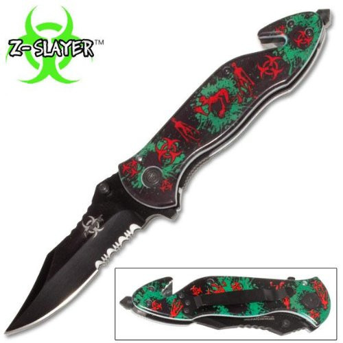 Green Skull Zombie Slayer GRIP HANDLE ASSISTED Blade OPEN RESCUE