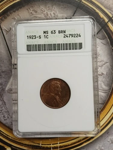 1923 S 1c MS 63 BRN 2479224  Lincoln Penny ANACS  T-196