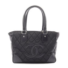 Chanel Nylon Leather Tote Bag Women Black One Size