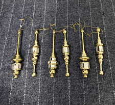 Lot of 6 Gold Tone Finial Christmas Ornaments Mirrored Accents 5.5 Icicles