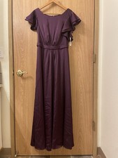 Azazie A-Line Ruched Stretch Satin Floor-Length Dress Size A6