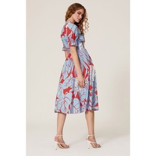 DIANE VON FURSTENBERG Blue Red Printed 100% Cotton Hourglass Erica Midi Dress 8