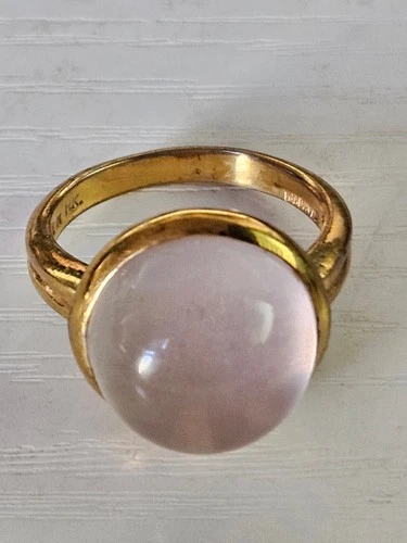 Vintage Badavici Gold over Sterling 925 Rose Quartz Ring Sz 9