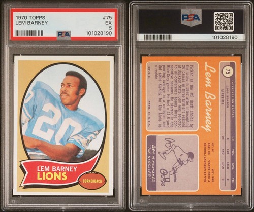 1970 Topps LEM BARNEY Rookie Card RC #75 HOF Detroit Lions CENTERED - PSA 5 - Picture 3 of 3