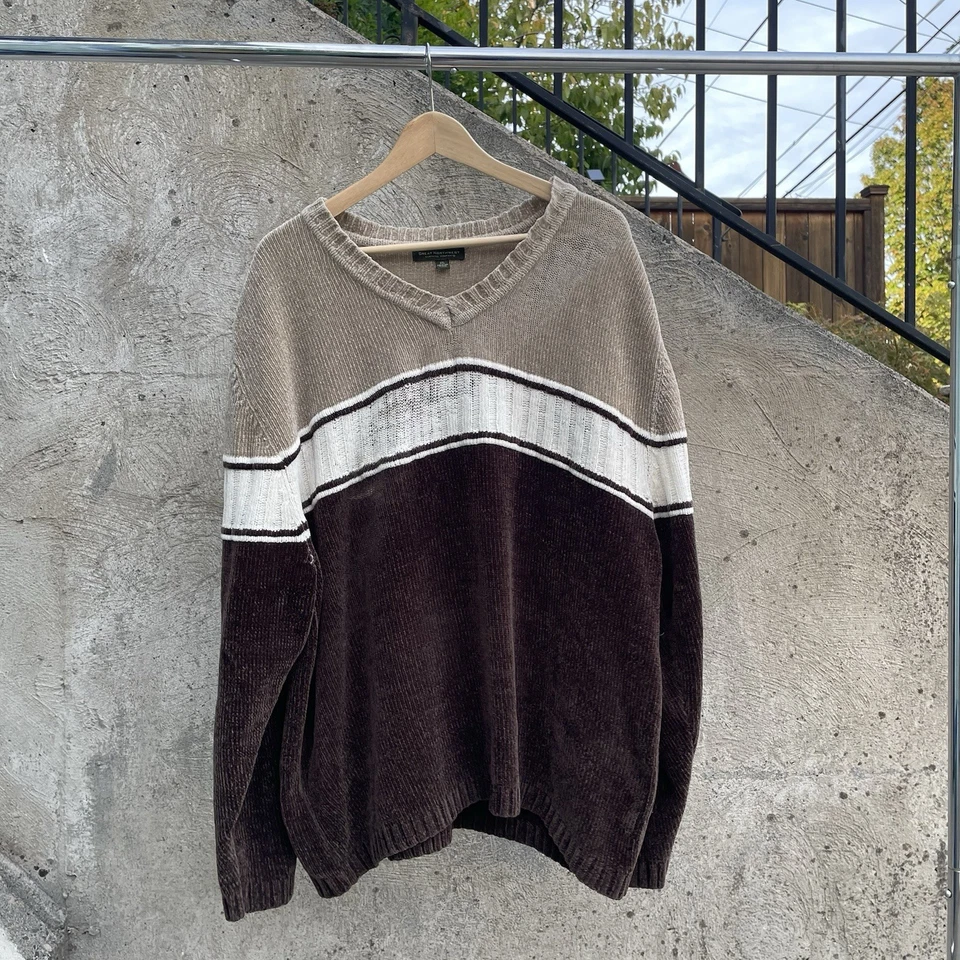 Suéter Gran Noroeste Rayas Cuello en V Marrón Talla XXL Patinador Grunge Años 90 Foto 2 de 4