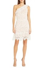 Donna Morgan One Shoulder Lace Dress Womens 12 White Ruffle Cocktail Party NWT
