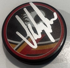 ADAM KLAPKA SIGNED CALGARY FLAMES HOCKEY PUCK W/ CASE COA