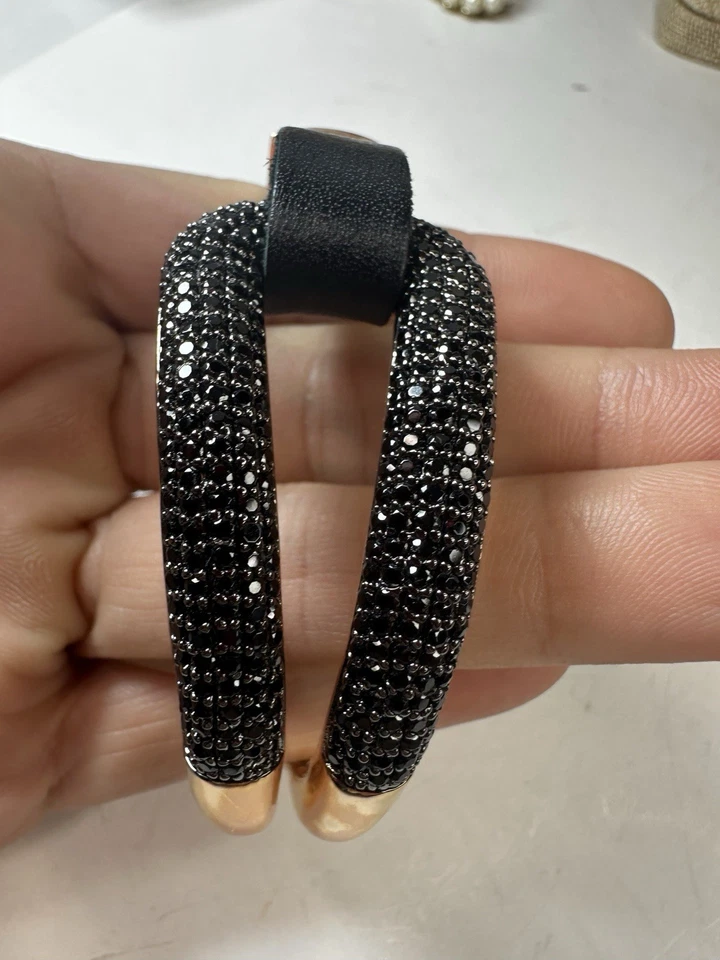 Bronce Milor Italia Negro Cristal Gancho Lazo Cuero Tono Dorado Metal Foto 3 de 4