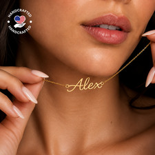 Custom Name Necklace, Personalized 14K Gold Nameplate Necklace, Flowing Aria