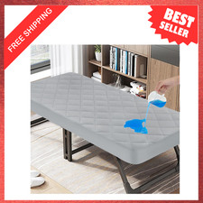 Cot Mattress Pad Waterproof Quilted Fitted Cot Size Protector Cover 30x75 Grey