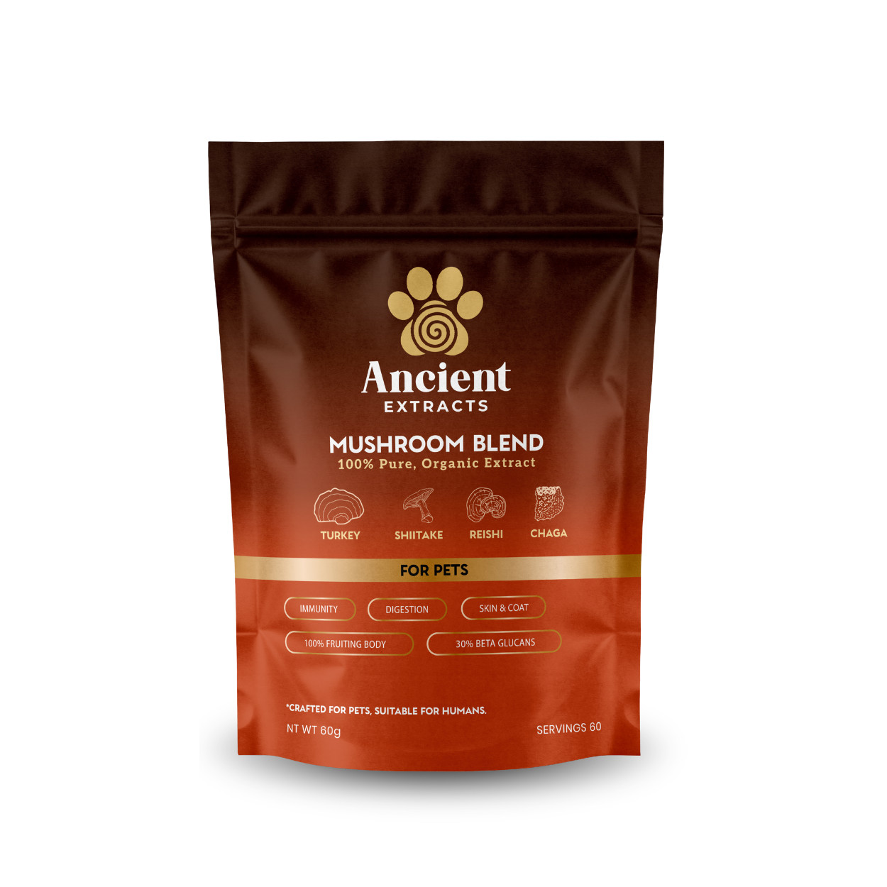 Mushrooms For Dogs and Cats - Organic Extract, Chaga, Reishi, Shitake, T Tail