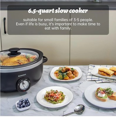 Slow Cooker 6+ Quart Black Uniform Heating,Non Stick Pot,Aluminum,6.5Qt Slow...
