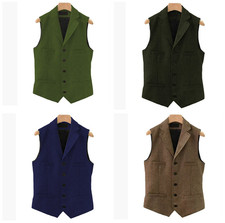 Men's Tweed Suit Vintage Vest Wedding dinner party Waistcoat Casual Suit Jacket