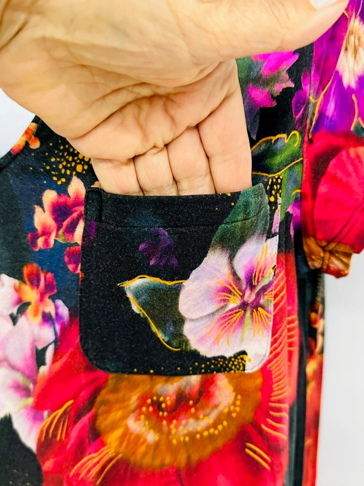 SOMA M Cool Nightgown Sleepshirt Short Sleeves Soft Stretchy Black Floral - Image 3 of 4