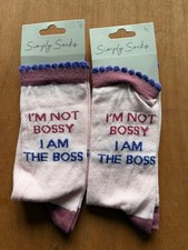 SIMPLE SOCKS I'M NOT BOSSY I AM THE BOSS CREW SOCKS PINK SIZE 4-8 2 PAIRS NEW 