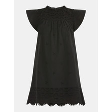 Time and Tru Women's Eyelet Mini Dress with Flutter Sleeves Black UPick Size New
