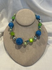 Blue And Green Ceramic And Acrylic Bead Necklace