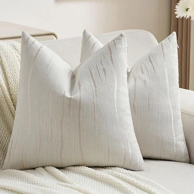 Housse Coussin Luxe Chenille 2x45cm Rayures Relief Crème Maisons du Monde - Photo 1/4