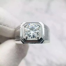 3CT Round-Cut Moissanite Solitaire Men's Engagement Ring 14K White Gold Plated