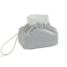 Fabric Tissue Box Cover with Handle,Blue Striped Cotton Tissue Holder for A