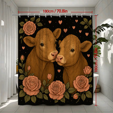 Cute Cow Shower Curtain with Floral Design - Farmhouse Decor