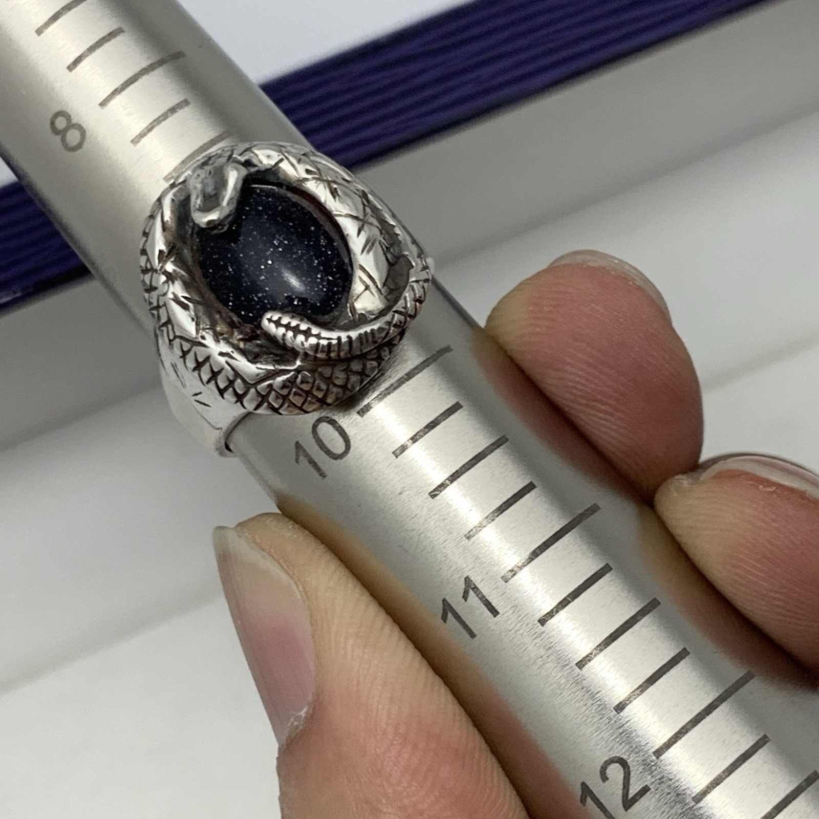 925 Silver Statement Snake Ring Bold solid Blue A… - image 14