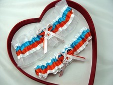 NEW Turquoise Orange White Wedding Garter SELECT Single,Set,Reg,Plus Size,Charm