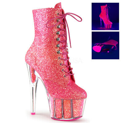 7" Neon Pink Platform Glow in the Dark Stripper Heels Pleaser Pole Dancer Shoes