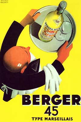 Berger 45 Marseillais Drink French Waiter with Tray Vintage Poster Repro FREE SH