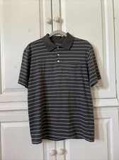 Men  s Gray And White Striped Short Sleeve Polo Shirt Size Small