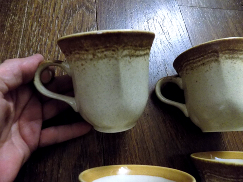 Vtg MCM Lot Whole Speckle Wheat Set of 4 Coffee Cups Mugs by Mikasa E8000 EUC - Picture 4 of 9