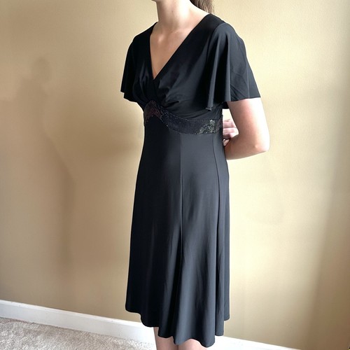 Chaps Damenkleid schwarz semi formell Midi V-Ausschnitt kurzärmelig reife Pailletten M - Bild 6 von 22
