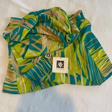 Anne Klein 66" X 13.5" Scarf Pistachio Green Turquoise Tan & White Polyester
