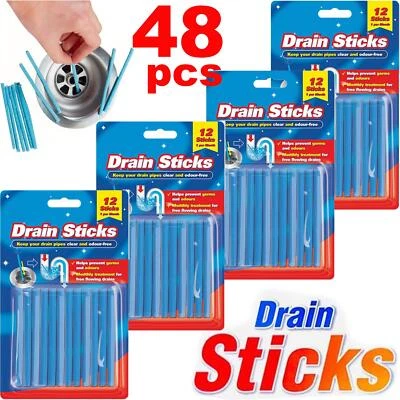 BUYSTARGET 48 Pcs Drain Sticks Drain Cleaner Odour Hair Remover Sink Bath Shower Kitchen UK