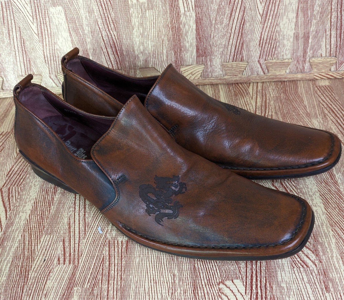 Mark‎ Nason Vintage Men\'s Vero Cuoio Square Loafers in Brown Men Size 10 Calum Brown Crocskin Leather Penny Loafers main image 2
