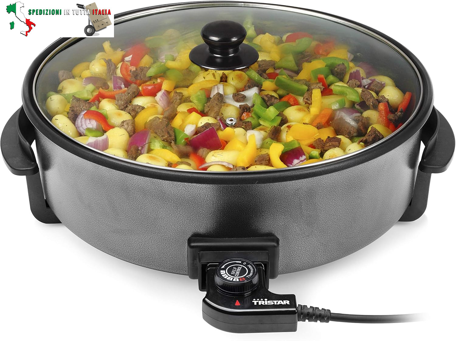 Padella Elettrica Party XXL 7,5L - Diametro 40cm Termostato 5 Livelli